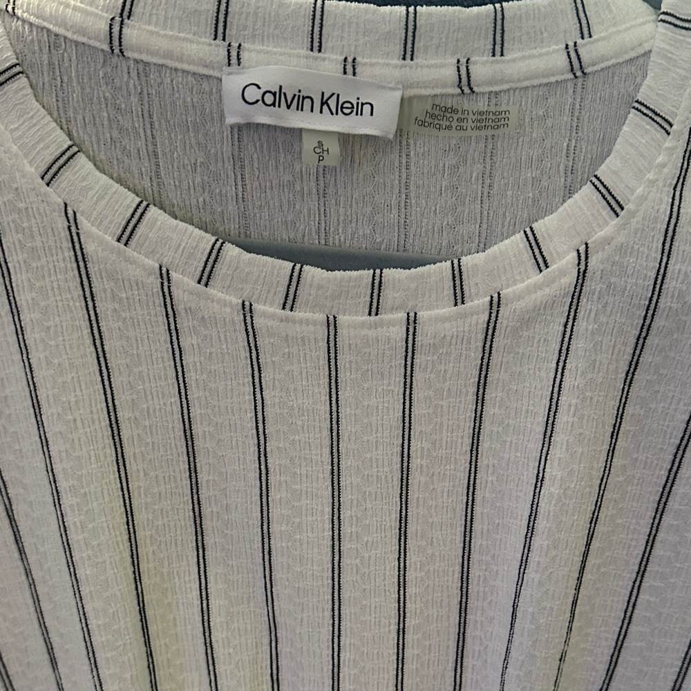 Calvin Klein Ivory and Charcoal Striped Blouse